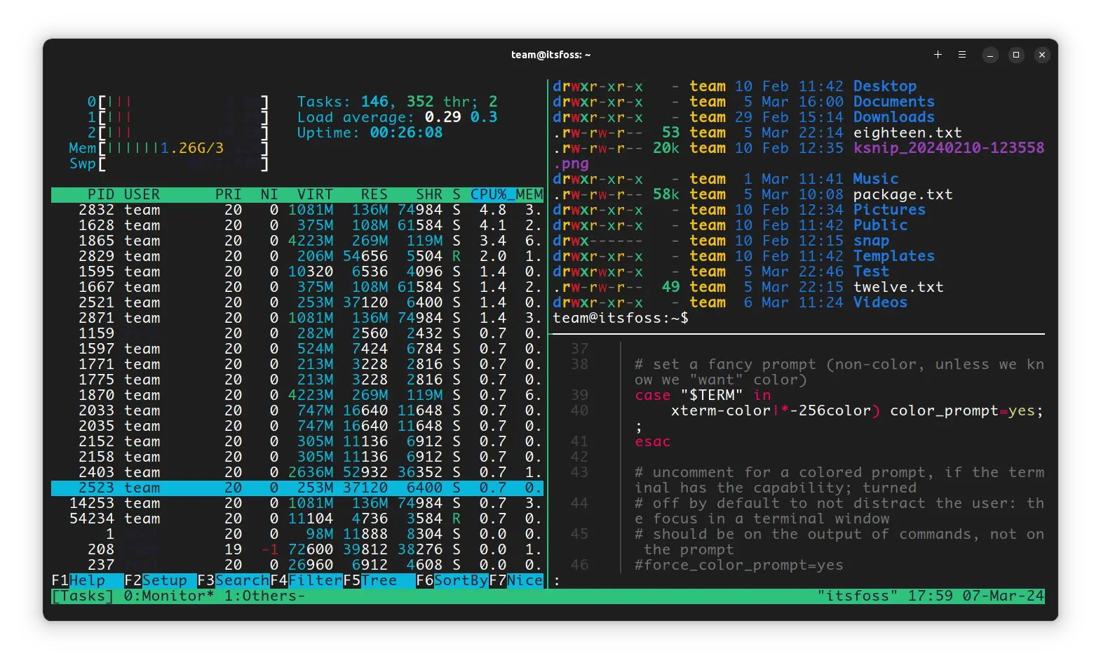 TMUX Session, Windows and Panes are shown